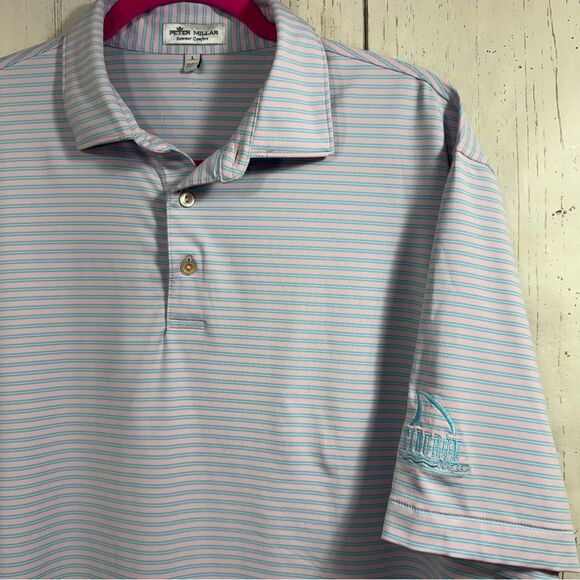 Peter Millar Summer Comfort Mens Stripes Polo Shirt Tiburon Naples Golf Relaxed - Picture 3 of 14